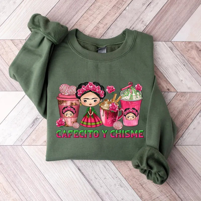 Cafecito Y Chisme Coffee Cups Sweatshirt, Latin Coffee Shirt, Mexico Shirt, Mexican Day Shirt, Latin women Gift...