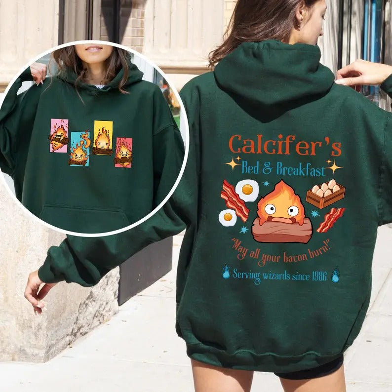 Calcifer 2 Sided Hoodie, Sweatshirt, Tshirt, Howls Moving Castle Shirt, Studio Ghibli, Anime | GrindPrints.com