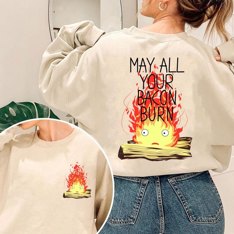 Calcifer May All Your Bacon Burn Howl's Moving Castle Sweatshirt T-Shirts, Hoodie | GrindPrints.com