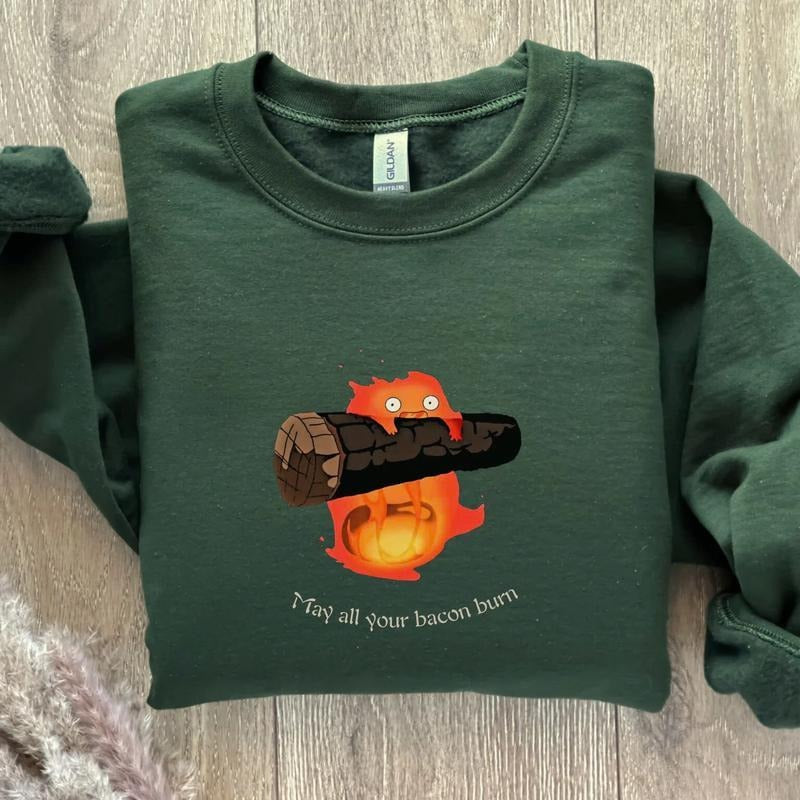 Calcifer Sweatshirt, May All Your Bacon Burn, Sudio Ghibli Aesthetic Sweatshirt, Anime Crewneck, Howls Moving Castle...