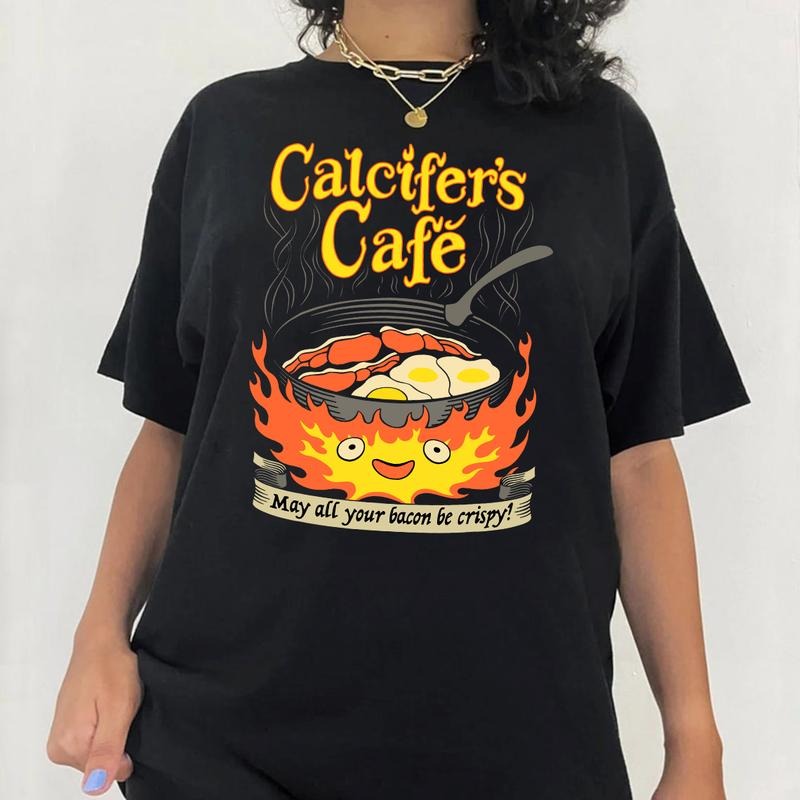 Calcifer's Cafe May All Your Bacon & Eggs Be Crispy Cooking T-Shirt Hoodie, Sweatshirt | GrindPrints.com