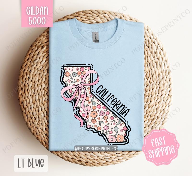 California Gildan T-shirt, Cute California State Shirt, California Floral Bow Tee Hoodie, Sweatshirt | GrindPrints.com