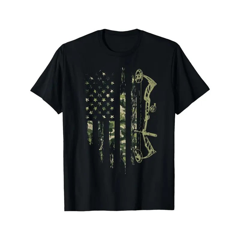 Camo American Flag Bowhunting Bow Archery Deer Hunting Gift T-Shirt Made in USA Hoodie, Sweatshirt | GrindPrints.com