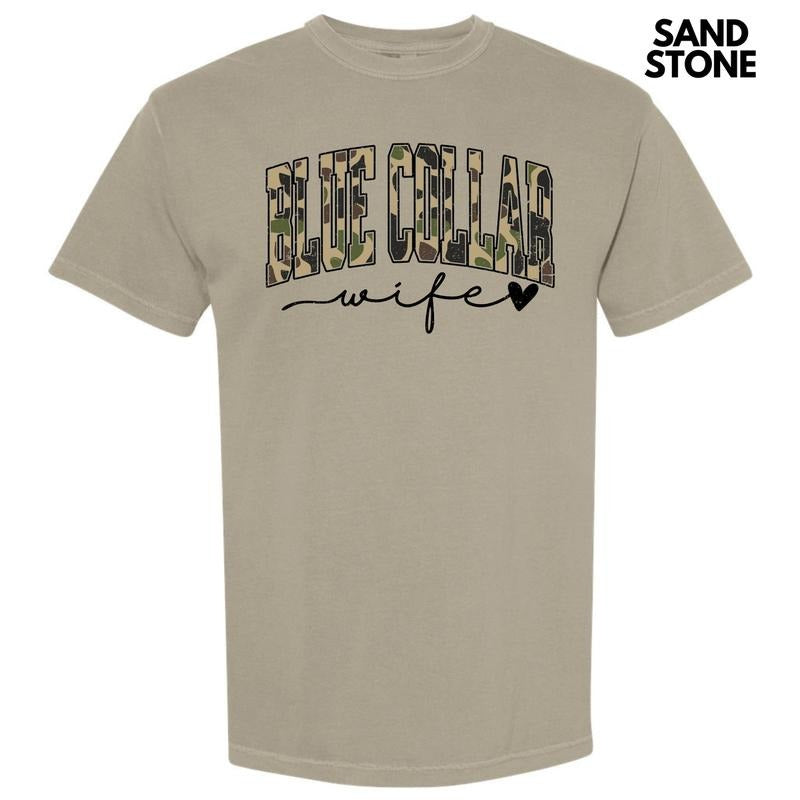 Camo Blue Collar Wife Comfort Colors T-Shirt 'NLB' Hoodie, Sweatshirt | GrindPrints.com