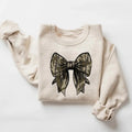 Camo Bow Sweatshirt, Camo Coquette Bow Duck Hunting Shirt, Old School Camo Fall Shirt, Full Sizes, Full Colors Sweaters...