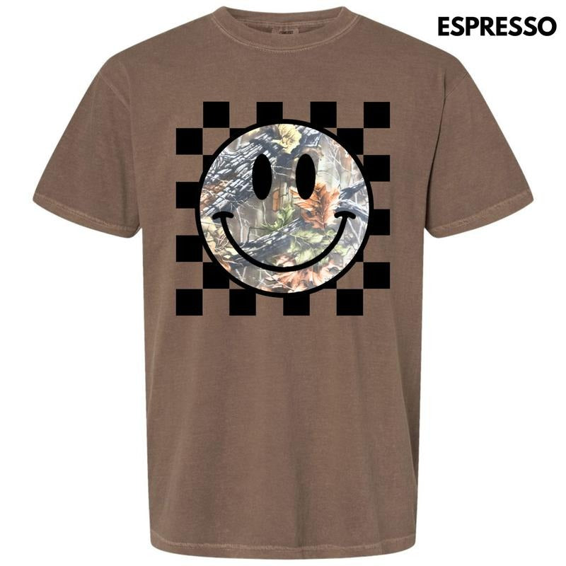 Camo Checker Happy Face Comfort Colors T-Shirt 'NLB' Hoodie, Sweatshirt | GrindPrints.com