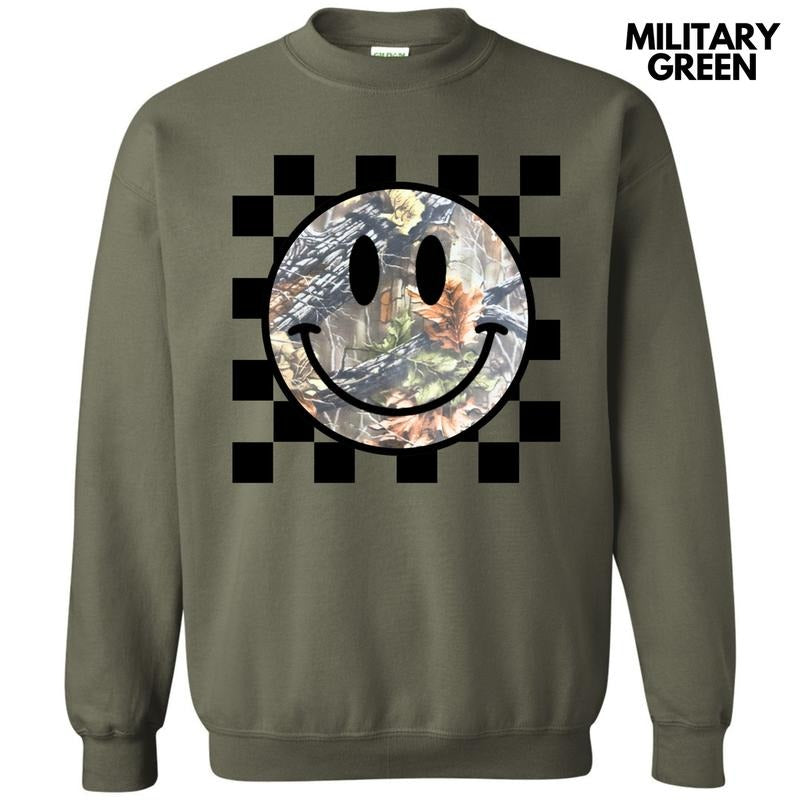 Camo Checker Happy Face Sweatshirt 'NLB' T-Shirts, Hoodie | GrindPrints.com