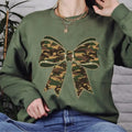 Camo Coquette Bow Glittery Effect Graphic Printed Sweatshirt, Camoflauge Coquette Shirt Hoodie | GrindPrints.com