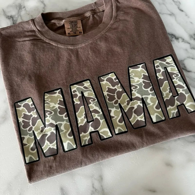 Camo Mama Comfort Colors Women's T-Shirt - Breathable and Soft Comfortable Fabric top Hoodie, Sweatshirt | GrindPrints.com