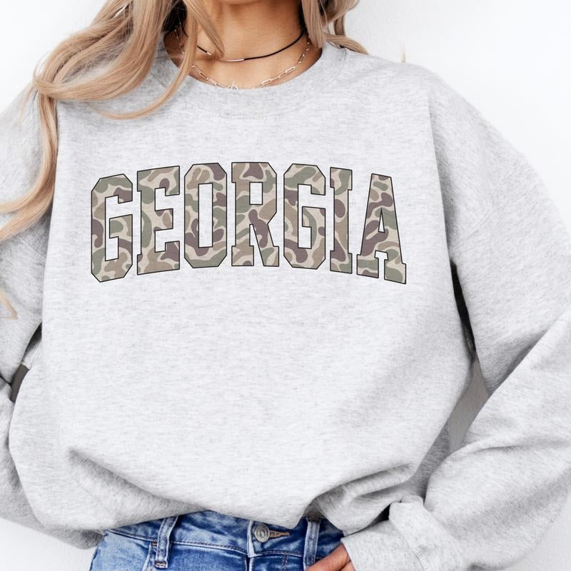 Camo State Name Sweatshirt State College Varsity Name Pullover Varsity Camouflage State Sweatshirts Varsity Collage Tees...