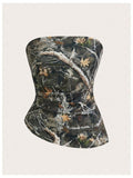 Camo Strapless Tube Top Sleeveless Ruched Asymmetrical Bandeau Top rave outfits T-Shirts, Hoodie, Sweatshirt