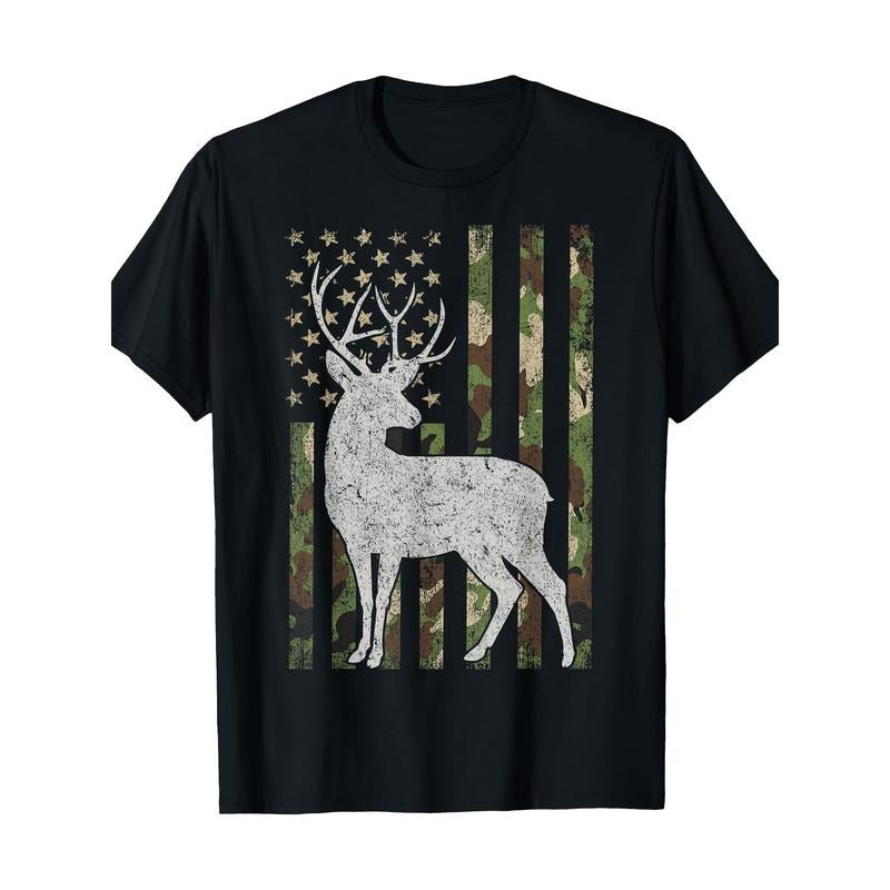 Camouflage American Flag Deer Elk Stag Camouflage Hunting Hunter Gift T-Shirt Made in USA Hoodie, Sweatshirt