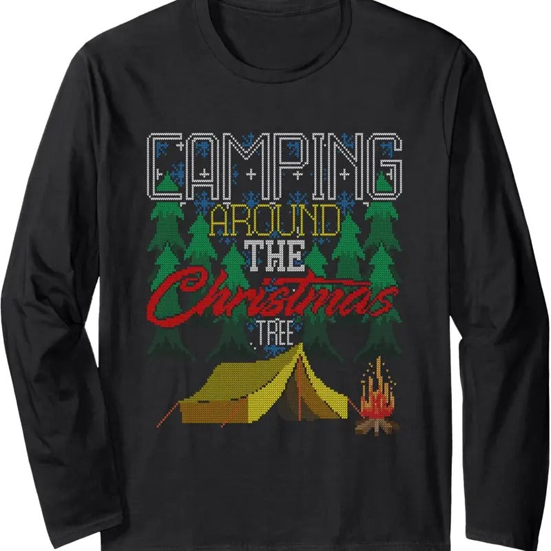 Camping Around The Christmas Tree Tent Camper Ugly Sweater Long Sleeve T-Shirt Hoodie, Sweatshirt | GrindPrints.com