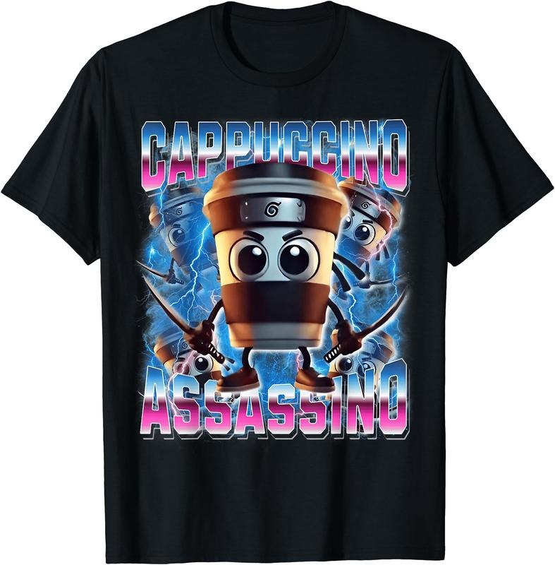 Cappuccino-Assassino Italian-Brainrot Funny Gen Z Men Women T-Shirt | Unisex Cotton Tee Gift, Crewneck, Short Sleeve...