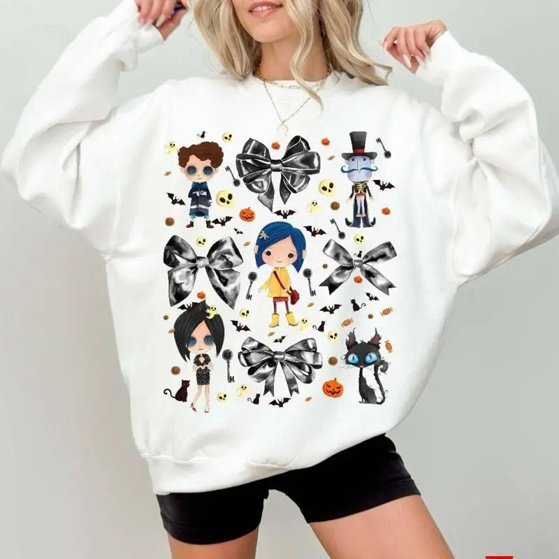Cartoon Halloween Coraline Tee, Funny circus Corr.aa.lineee sweatshirt,  Spooky movie Hoodie, Doll TShirt, Movie Retro...
