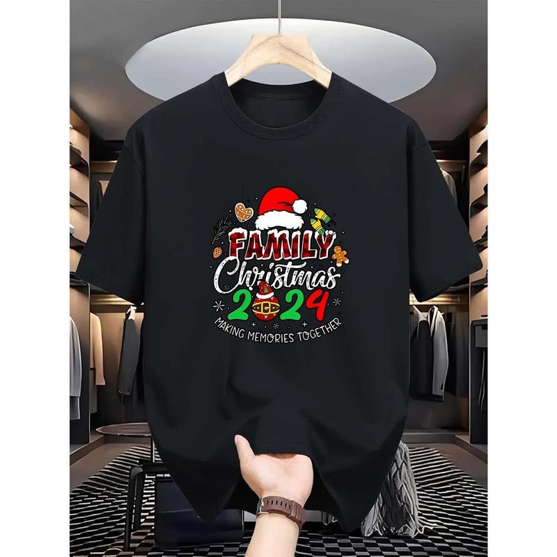 Casual Comfy Men's Crew Neck Tees, Merry Christmas Print T-shirts For Summer Made in USA Hoodie, Sweatshirt | GrindPrints.com