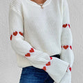 Casual Heart Print Round Neck Drop Shoulder Long Sleeve  chunky Knitted Pullover  Top T-Shirts, Hoodie, Sweatshirt