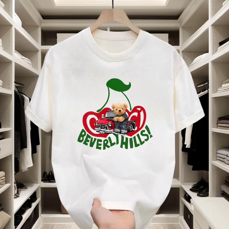 Casual Retro Cotton T - shirt |   Adorable Bear & Cherry Print for Weekend Hangouts Hoodie, Sweatshirt | GrindPrints.com