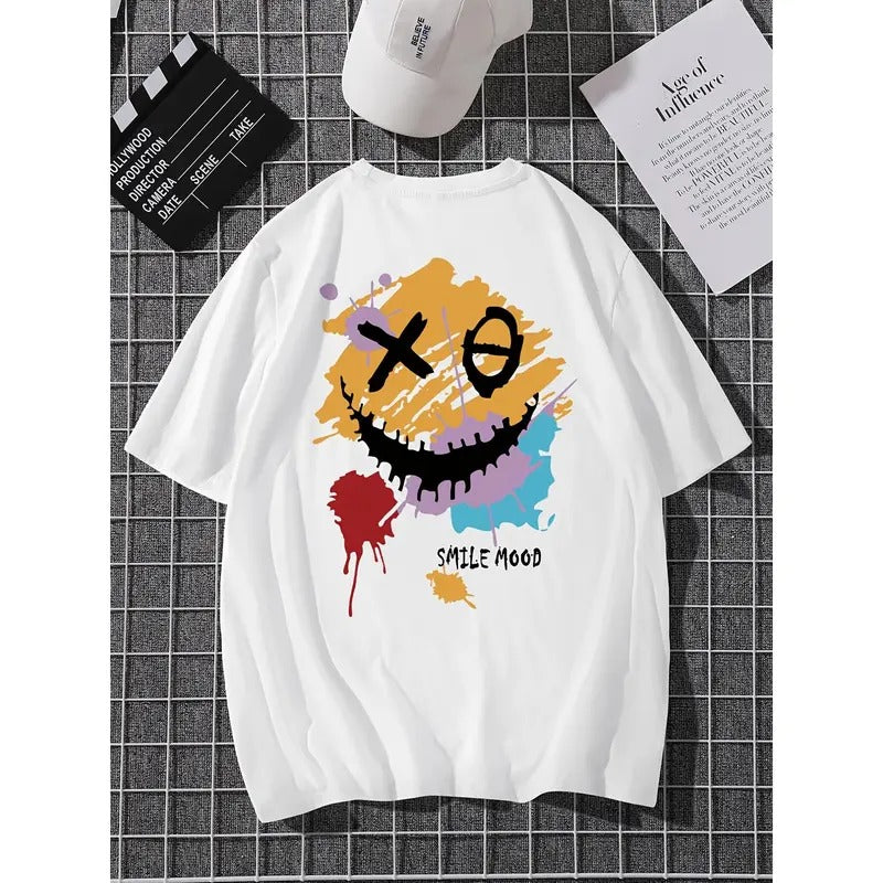 Casual Round Neck Short Sleeve T-shirt with Smiling Print for Men Summer Tees Menswear Hoodie, Sweatshirt | GrindPrints.com
