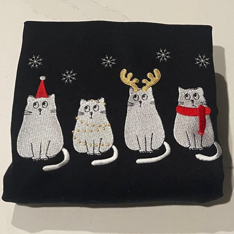 Cat Christmas embroidered sweatshirt T-Shirts, Hoodie | GrindPrints.com