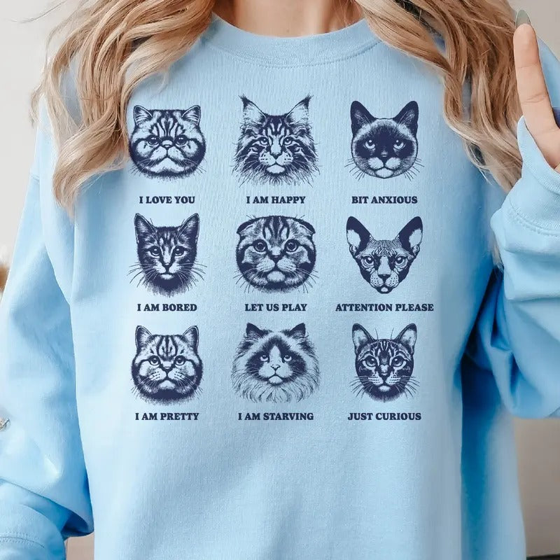 Cat Collage Cat Attitude Funny Cat Face Feeling Collage Casual Top T-Shirts, Hoodie, Sweatshirt