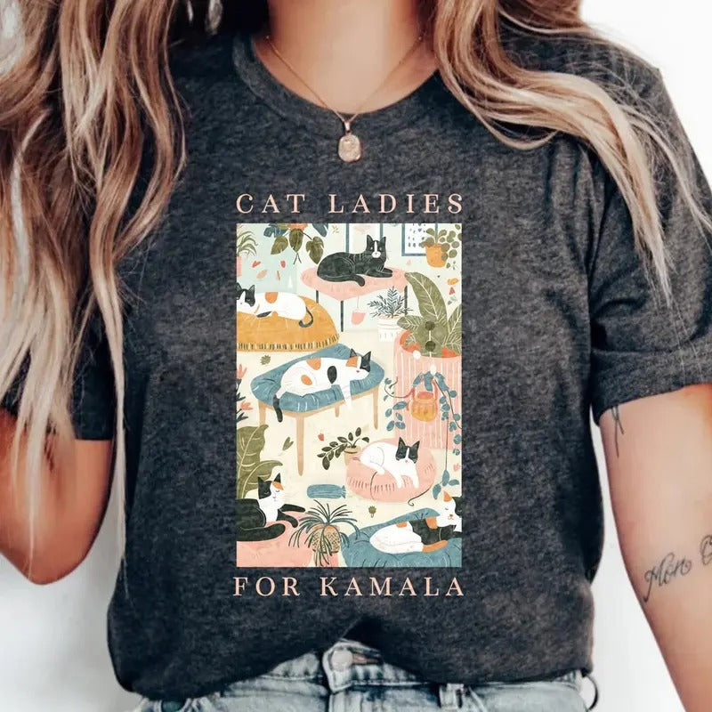 Cat Ladies for Kamala Shirt, Cute Pink Cats Kamala Harris 2024 Shirt, Childless Cat Ladies, Cat Lady for Kamala T-Shirt,...