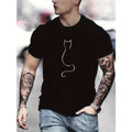 Cat Lovers Delight - Unique Cat-Themed Simple Line Pattern Mens T-Shirt for Hot Summer Outdoor Activities