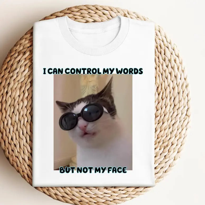 Cat Meme Graphic Shirt, Funny Cat Shirt, I Can Control My Words But Not My Face Shirt Hoodie, Sweatshirt | GrindPrints.com