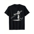 Cat Playing Trombone Player Trombonist Instrument T-Shirt, 100% Cotton, Gifts for Men Dad Husband Grandpa, S-XXXL, Black ...