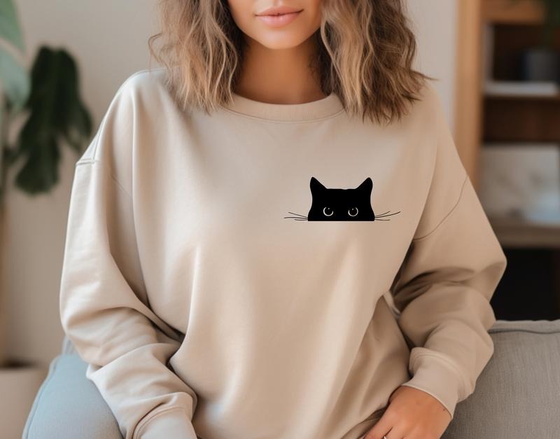 Cat Sweatshirt, Cute Cat Hoodie, Black Cat Shirt, Cat Peeking T-Shirt, Womens Funny Sweatshirt, Gift for Cats Lover, Cat...