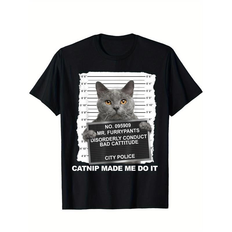 Catnip Made Me Do It Funny Cat Tee T-Shirt Cotton Fun Design DIYMen's Soft breathable comfortable casual sports Halloween...
