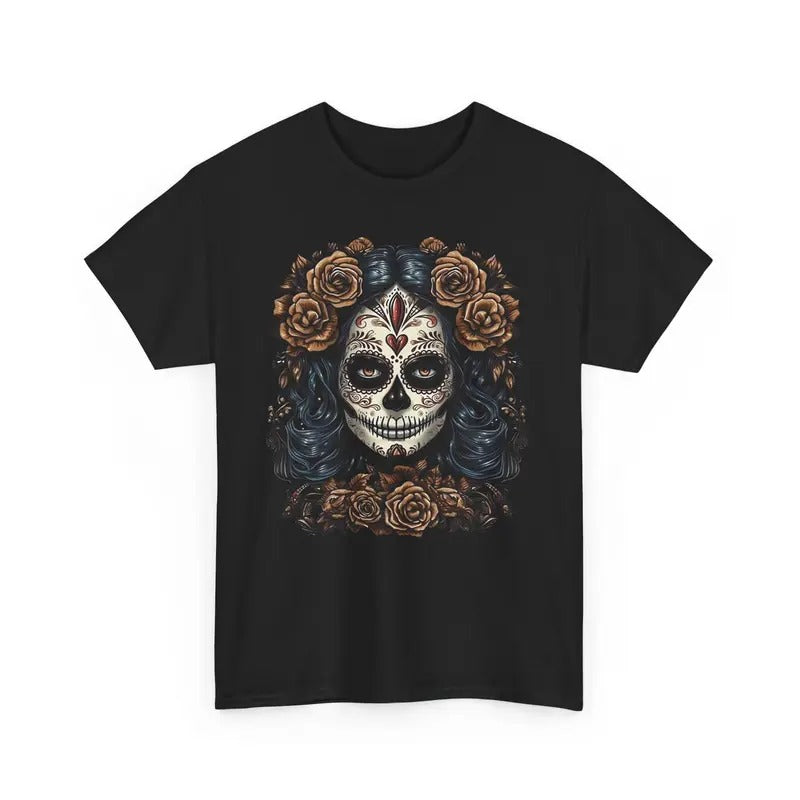 Catrina Día de los Muertos Shirt Skeleton Brown Flowers Day of the Dead Sugar Skull Women Unisex T Shirt Summerween...