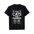 Cats And Gaming Funny Cat Lover Gaming Gift Gamer T-Shirt, 100% Cotton, Gifts for Men Dad Husband Grandpa, S-XXXL, Black ...
