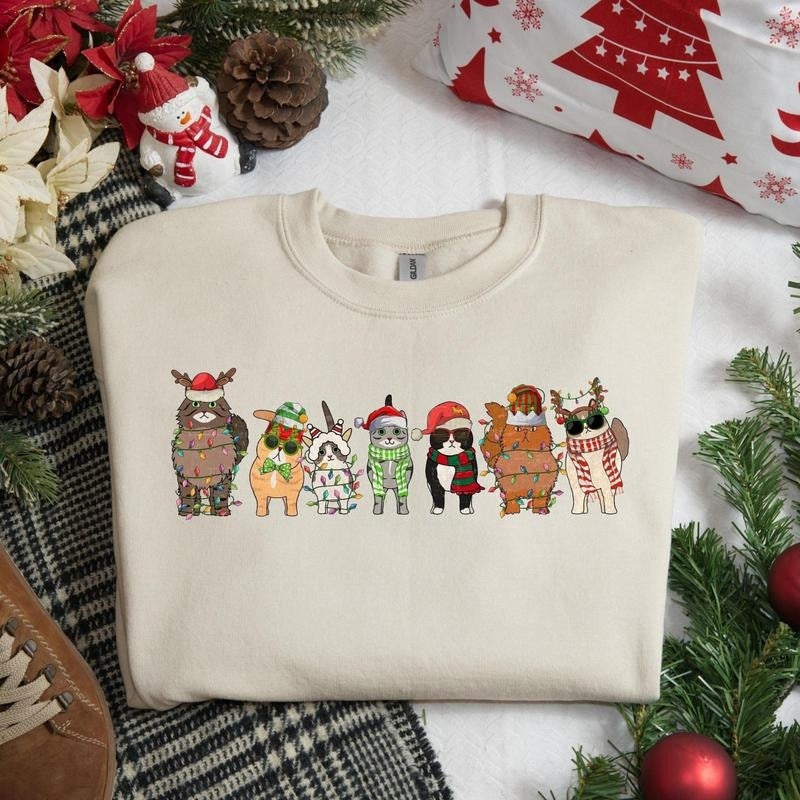 Cats Christmas Sweatshirt, Meowy Christmas Shirt, Cat Lovers Xmas Sweater, Christmas Cat Owner Sweatshirt, Christmas...