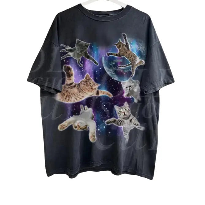 Cats Floating In Galaxy Vintage 90s T-Shirt, Retro Funny Cat Unisex Tshirt,, Funny Cat Meme Shirt, Kitten Lovers Tee,...