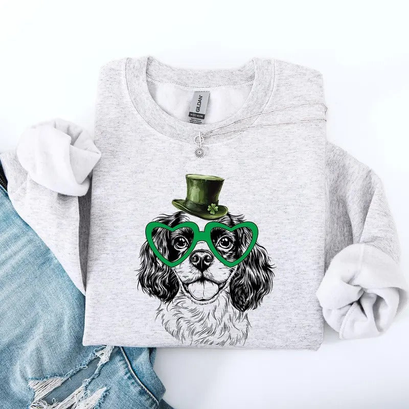 Cavalier Adorable Dog St Patrick'S Day Lucky Irish Crew Neck T-Shirts, Hoodie, Sweatshirt