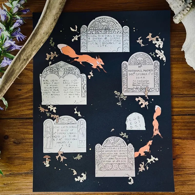 Cemetery Foxes 8.5x11 Art Print T-Shirts, Hoodie, Sweatshirt | GrindPrints.com