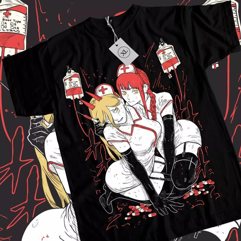Chainsaw Man Anime T-Shirt & Sweatshirt, Makima And Power Nurse Cosplay Graphic Tee, Anime Manga Lover Gifts Hoodie