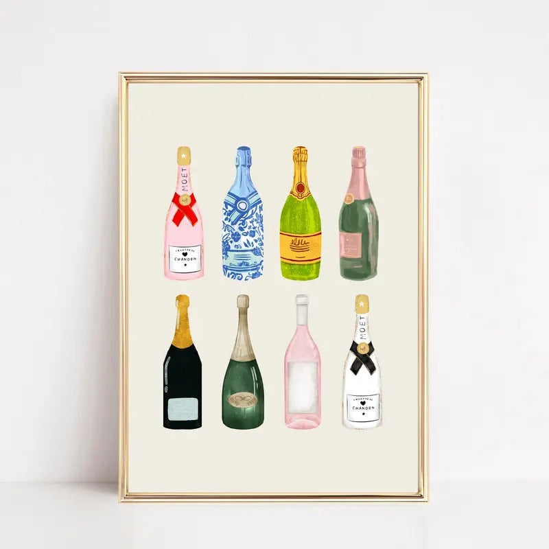 Champagne Wall Art Decor, Bar Cart Decor, Vintage Champagne Poster, Bar Cart Art Print, Gifts For Women Friends Art...