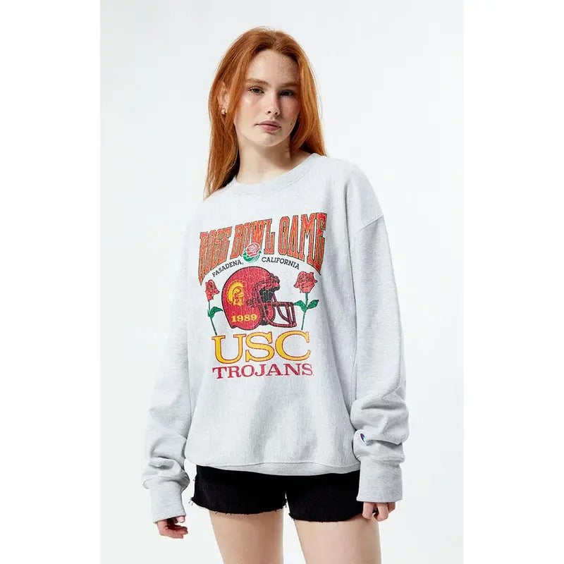 Champion Women's x Rose Bowl USC Champion Crew Neck Sweatshirt T-Shirts, Hoodie | GrindPrints.com