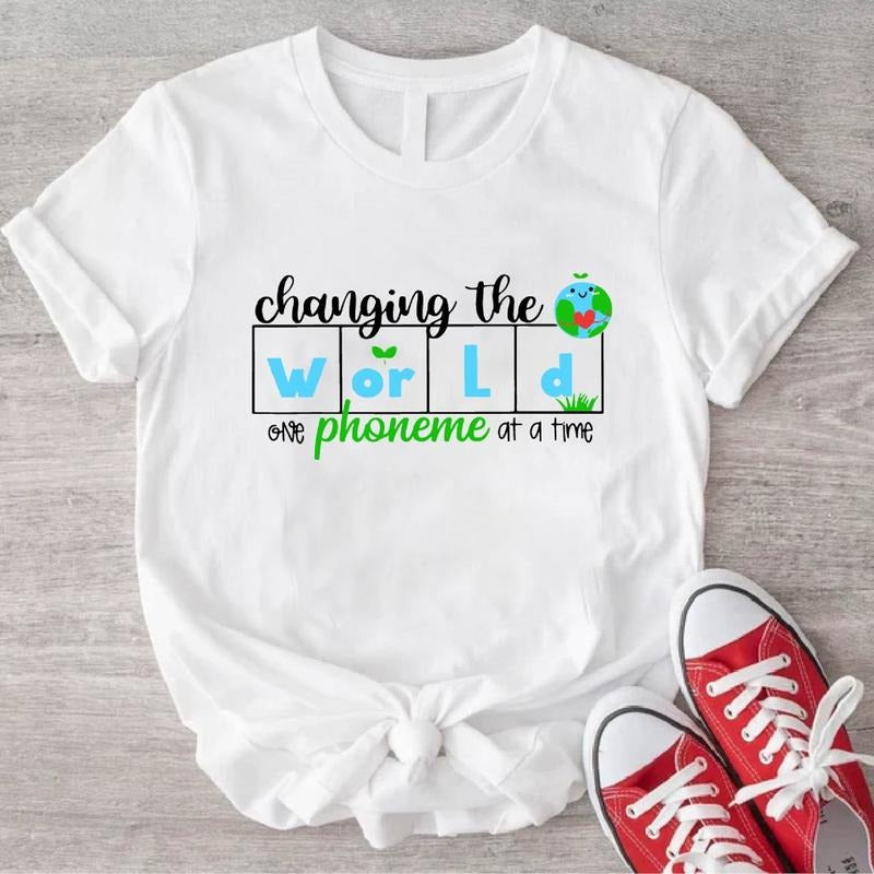 Changing The World One Phoneme At A Time Shirt, Dyslexia Teacher Gift T-Shirt, Teach Kids To Read Tee, Literacy Coach...
