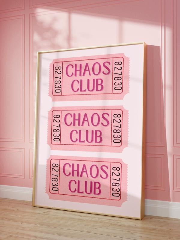 Chaos Club Ticket Print, Pink Trendy Art Retro Prints, Aesthetic Preppy Coastal Cowgirl Punchy Dorm Decor Wall Art, Gifts...