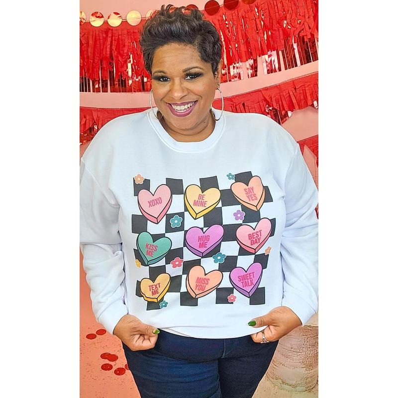 Checkerboard Conversation Hearts Graphic Sweatshirt T-Shirts, Hoodie | GrindPrints.com