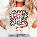 Checkered Baseball Coquette Tshirt-sweatshirt-hoodie, Baseball , Baseball Coquette Bow , Baseball Mama , Brushstroke...