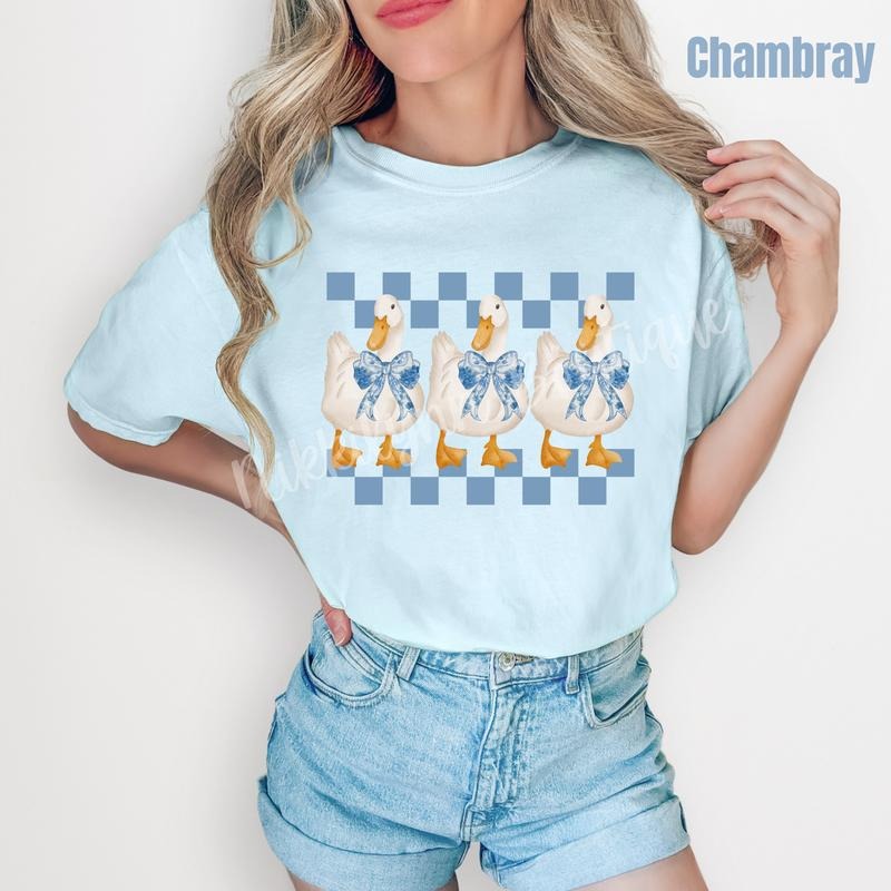 Checkered Coquette Goose Comfort Colors T-Shirt 'NLB' Hoodie, Sweatshirt | GrindPrints.com