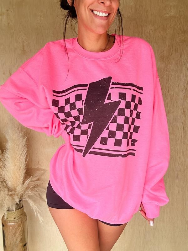 Checkered Lightning Graphic Pullover T-Shirts, Hoodie, Sweatshirt | GrindPrints.com