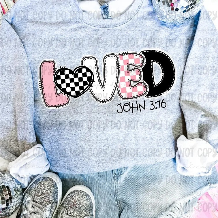 Checkered Loved John 3:16 DTF Transfers - THIS IS NOT A SHIRT Hoodie, Sweatshirt | GrindPrints.com