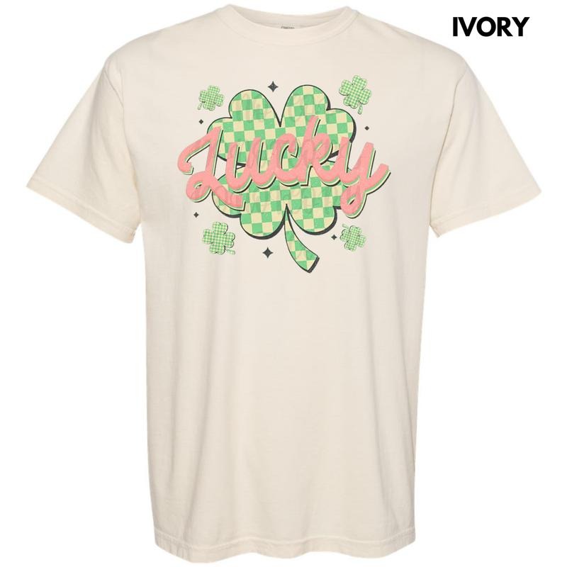 Checkered Lucky Shamrock Comfort Colors T-Shirt Hoodie, Sweatshirt | GrindPrints.com