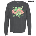 Checkered Lucky Shamrock Long Sleeve Comfort Colors T-Shirt Hoodie, Sweatshirt | GrindPrints.com