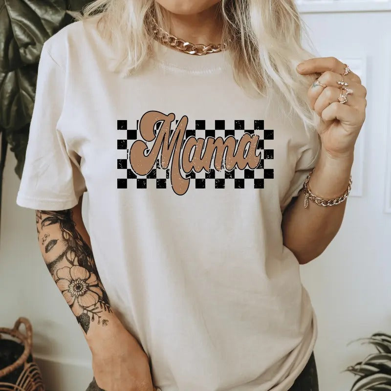 Checkered Mama Casual Everyday T-Shirt. Retro distressed Graphic Shirt. Perfect Mom Gift Hoodie, Sweatshirt | GrindPrints.com